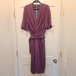 Vintage Vesna Parisian Style Blue Red Polka Dot Midi Dress Size XL